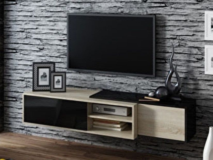 TV asztal Sitar (természetes fa + fekete)