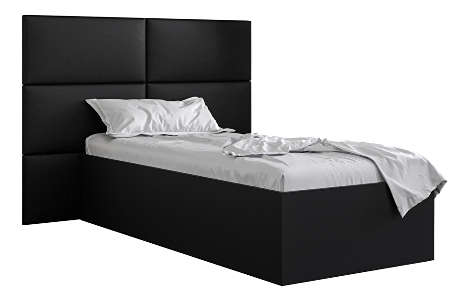 Egyszemélyes ágy kárpitozott fejtámlával 90 cm Brittany 2 (matt fekete + fekete) (ágyráccsal)
