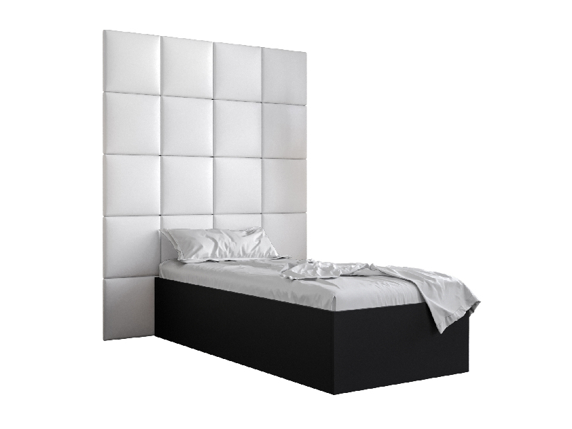 Egyszemélyes ágy kárpitozott fejtámlával 90 cm Brittany 3 (matt fekete + fehér) (ágyráccsal)