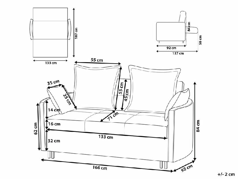 Kétszemélyes kanapé Hanko (világosszürke)