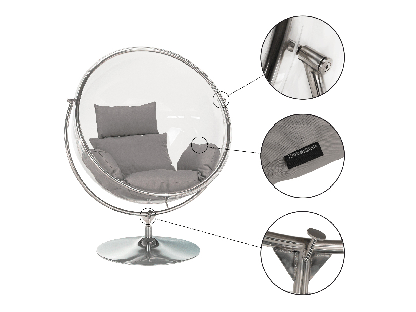 Felakasztható fotel Brynlee Typ 2 (szürke + ezüst + átlátszó)