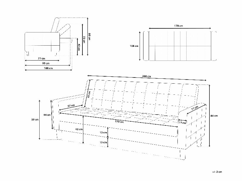 Háromszemélyes kanapé Vinstra (világosszürke)