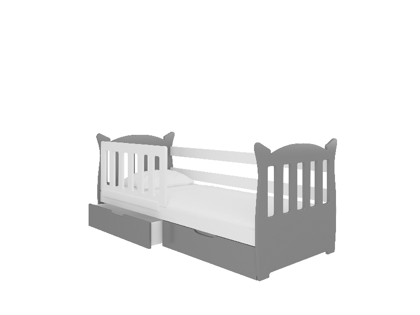 Gyerekágy 160x75 cm Lenka (ágyráccsal és matraccal) (fehér + szürke)