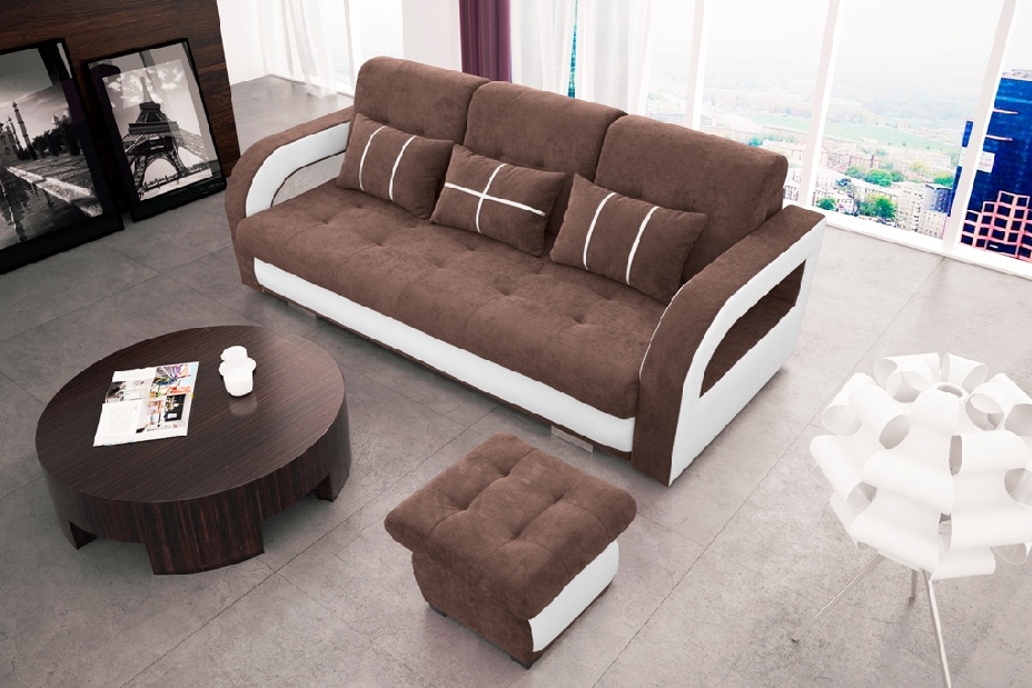 Háromszemélyes kanapé Nyssa (barna + fehér)