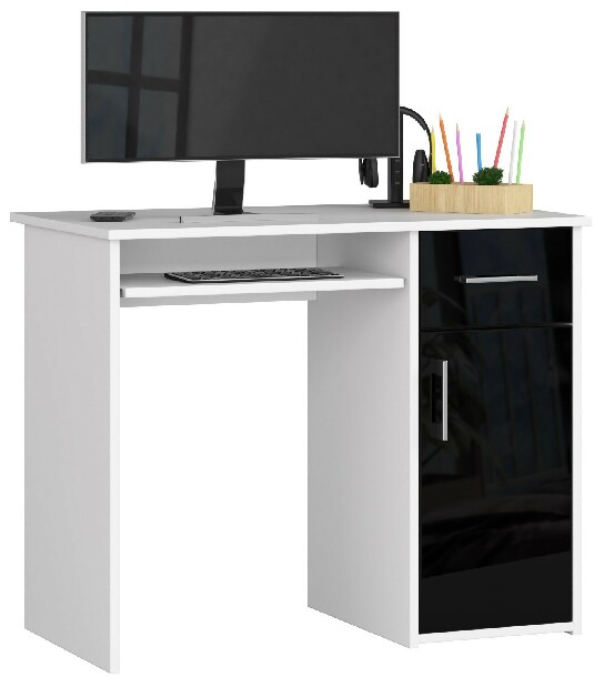 PC asztal Padma (fehér + fényes fekete)