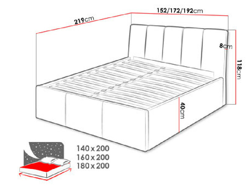 Kárpitozott ágy tárolóhellyel Milo (160x200) (Fresh 13)