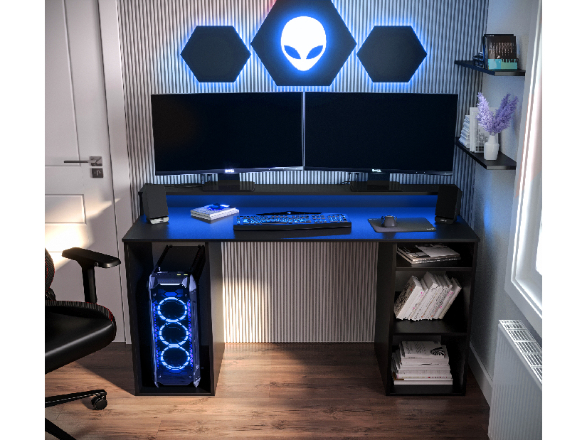 Sarok Gamer PC asztal Garrick 1 (fekete) (LED RGB világítással)