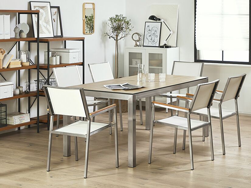 Kerti bútor szett GROSSO (tölgy) (laminát HPL) (fehér székek) (6 fő részére)