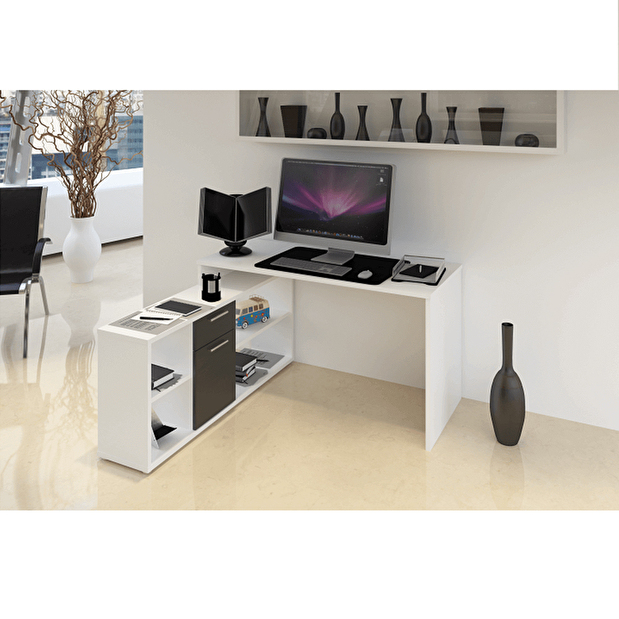 Számítógépasztal Noe new (fehér + fekete)