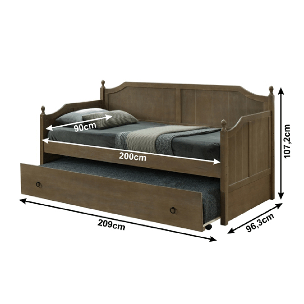 Egyszemélyes ágy pótággyal 90 cm Byrma (antik tölgy) (matrac nélkül)