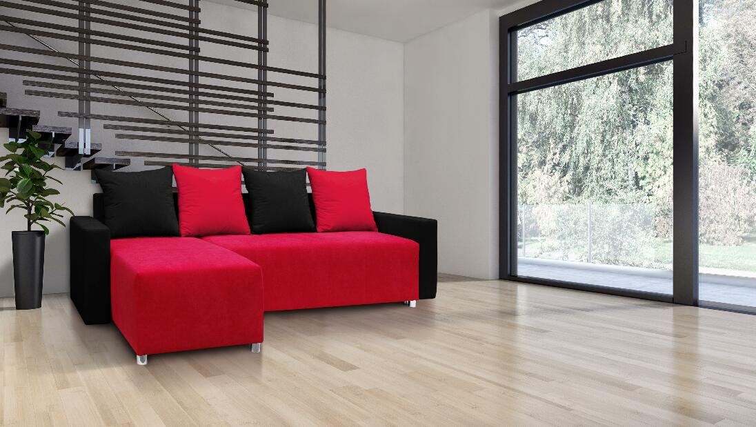 Sarok kanapé Brigid háttámlával (fekete) piros + párnák)