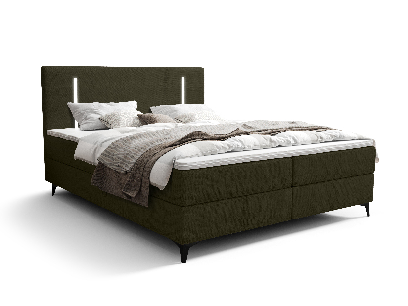 Egyszemélyes ágy 120 cm Ortega Bonell (oliva zöld) (ágyráccsal, tárolóhellyel) (LED világítás)