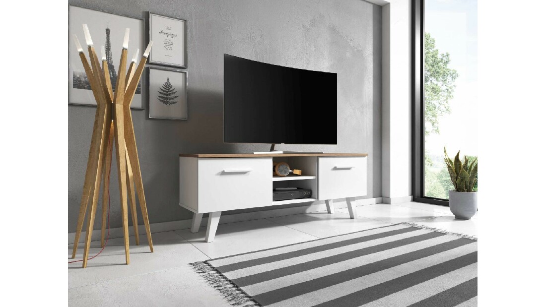 TV asztal/Kisebb szekrény Neal (Fehér matna + craft tobaco)