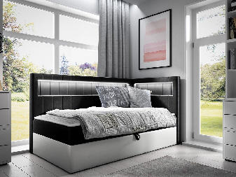 Egyszemélyes ágy 100 cm Rivaldi 3  (fehér + fekete) (ágyráccsal, matraccal és tárolóhellyel)