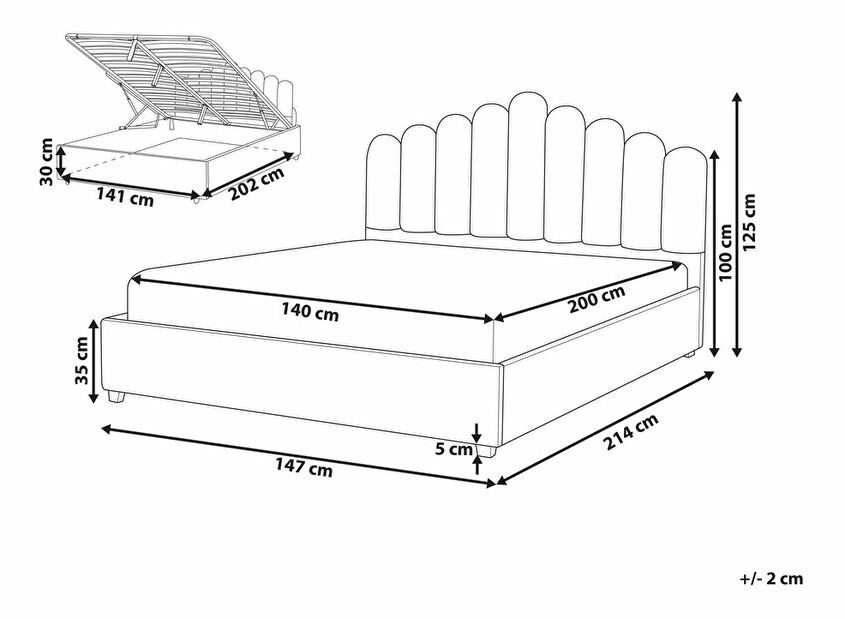 Franciaágy 140 cm Vissarion (szürke) (ágyráccsal és tárolóhellyel)