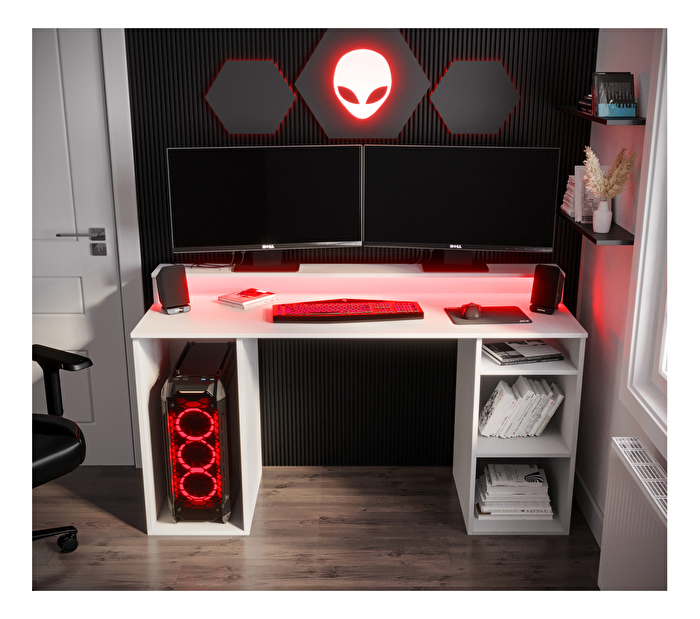 Sarok Gamer PC asztal Garrick 1 (biely) (LED RGB világítással)
