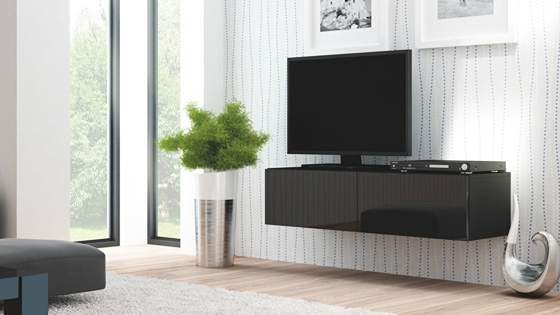 TV asztal/szekrény Livo RTV 160W (fekete + fényes fekete)