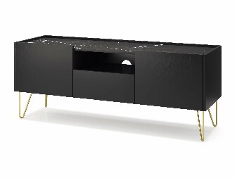 TV asztal/szekrény Harvest RTV144 (fekete grafit + black royal márvány + arany)