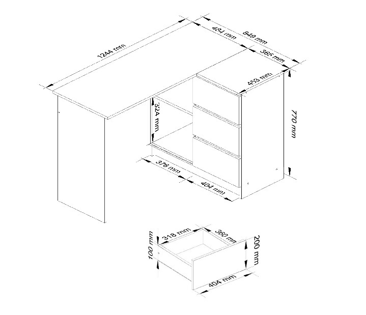 Sarok PC asztal Bodhi (fehér + fényes grafit) (J)