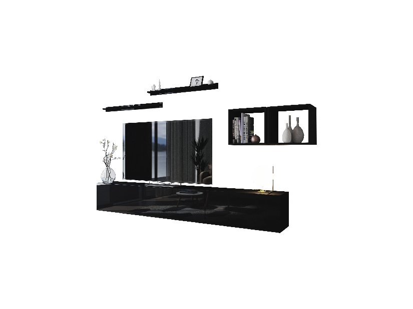 Nappali bútorsor Berny 18 (fekete + fényes fekete)