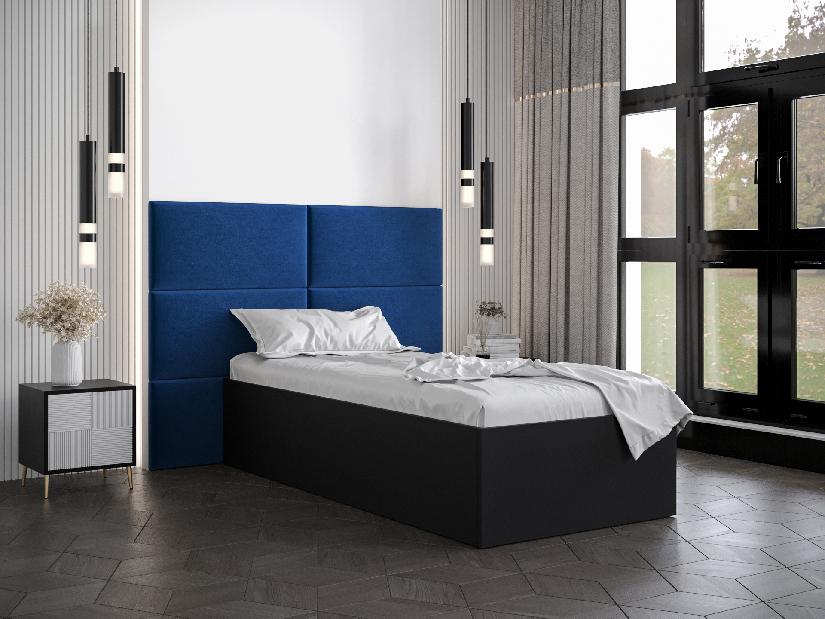 Egyszemélyes ágy kárpitozott fejtámlával 90 cm Brittany 2 (matt fekete + kék) (ágyráccsal)