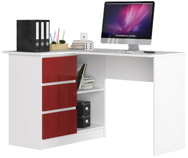 Sarok PC asztal Bodhi (fehér + fényes piros) (B)