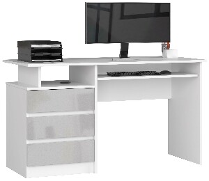 PC asztal Bronte (fehér + fémes fényű)