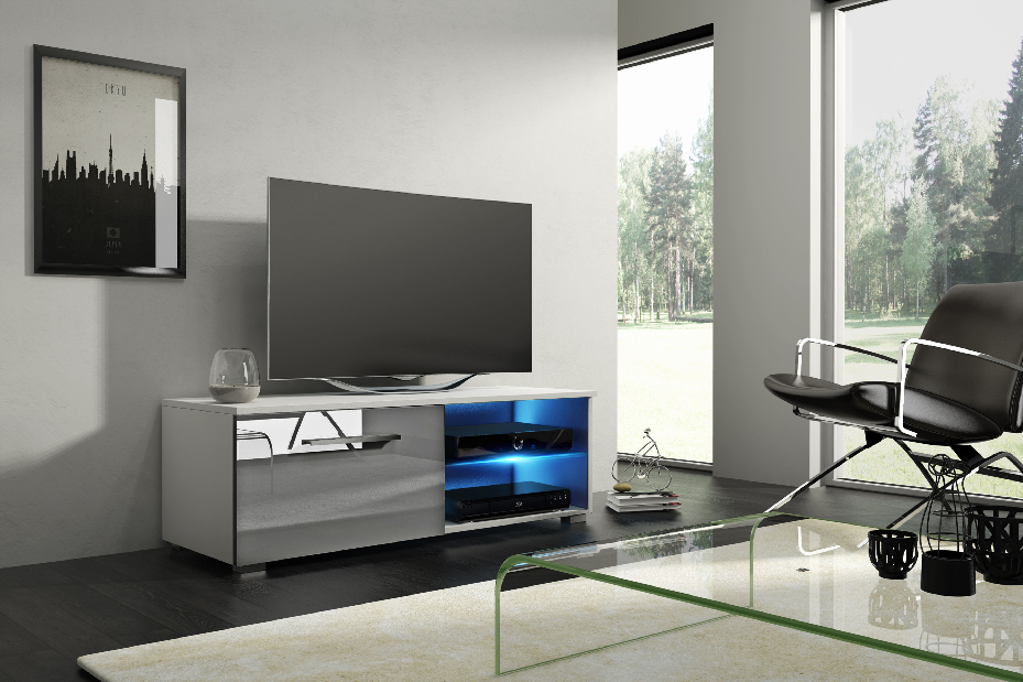 TV asztal/szekrény Mona 100 (matt fehér + fényes szürke) *kiárusítás