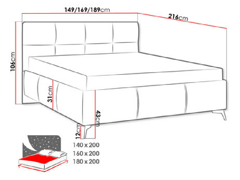 Kárpitozott ágy tárolóhellyel Mirjan Waverly (180x200) (Fresh 32)
