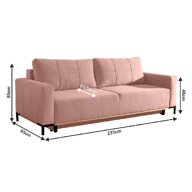 3 személyes kanapé Ronwo (rózsaszín)