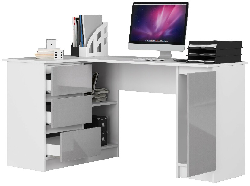 Sarok PC asztal Bevin (fémes fényű) (B)
