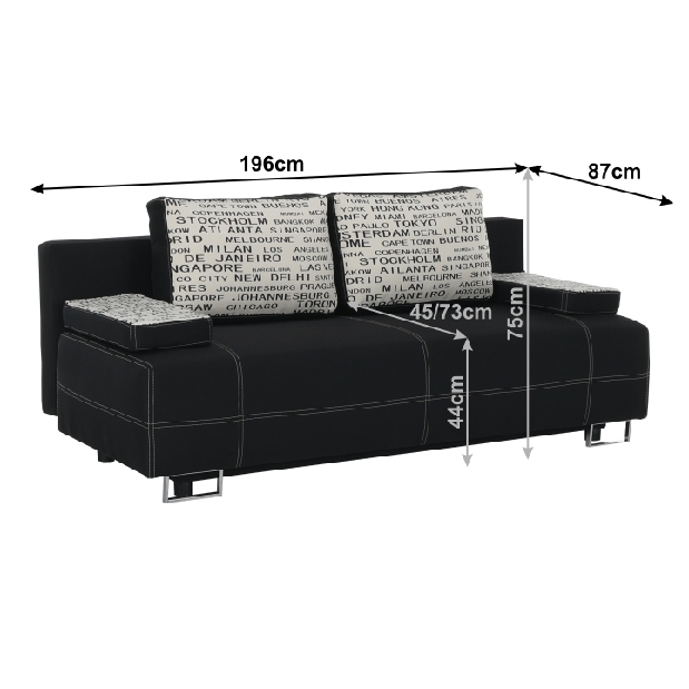 Háromszemélyes kanapé Elize (savana fekete + minta) *bazar