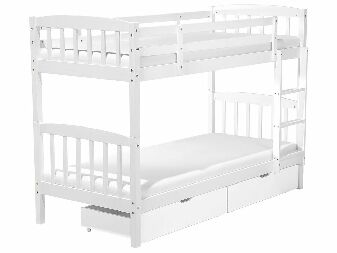 Emeletes ágy 90 cm REWIND (fehér) (ágyráccsal és tárolóhellyel)