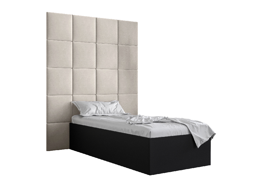 Egyszemélyes ágy kárpitozott fejtámlával 90 cm Brittany 3 (matt fekete + krém) (ágyráccsal)