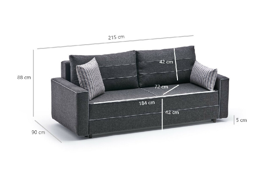 Háromszemélyes kanapé Emilie (antracit)