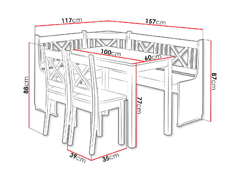 Konyhasarok + asztal Sandonia székekkel (égerfa)