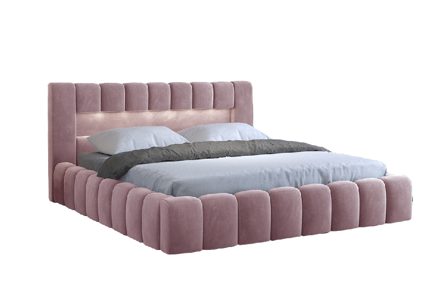 Franciaágy 160 cm Luxa (rózsaszín) (ágyráccsal, tárolóhellyel, LED-világítással)