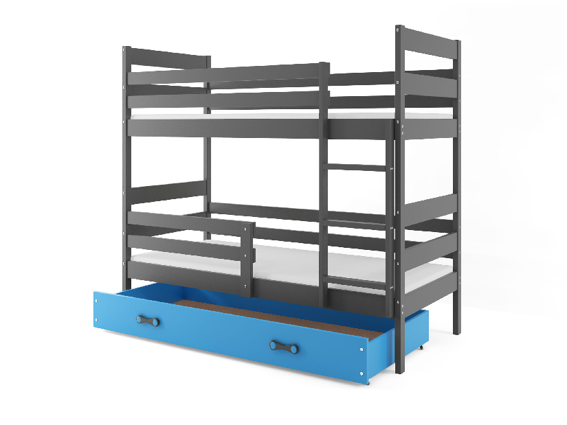 Emeletes ágy 80 x 190 cm Eril B (grafit + kék) (ágyrácsokkal és tárolóhellyel)