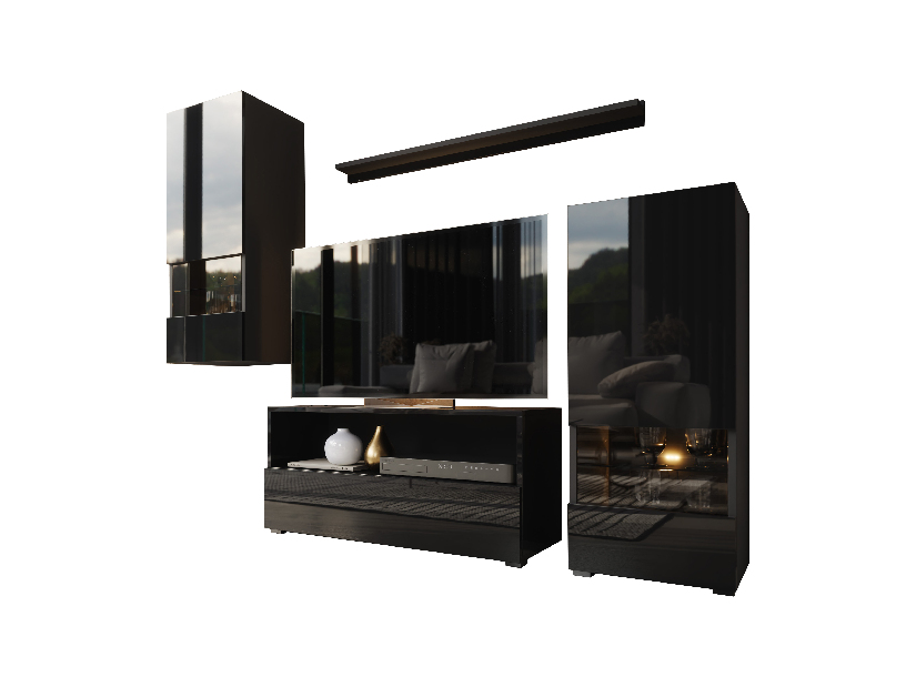 Nappali bútorsor Berny 39 (fekete + fényes fekete)