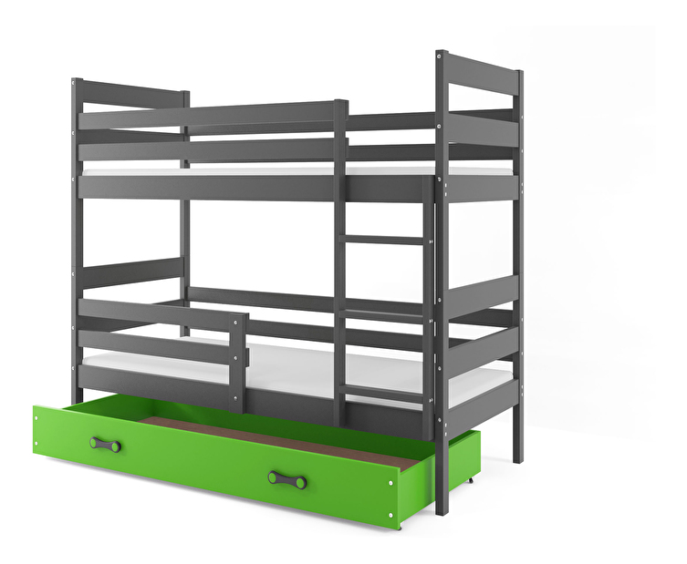 Emeletes ágy 80 x 190 cm Eril B (grafit + zöld) (ágyrácsokkal és tárolóhellyel)