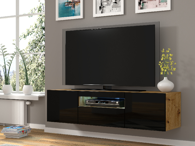 TV asztal/szekrény Aurora (artisan tölgy + fekete)
