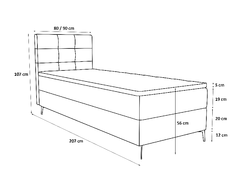 Egyszemélyes ágy 80 cm Infernus Bonell (világosszürke) (ágyráccsal és tárolóhely nélkül)