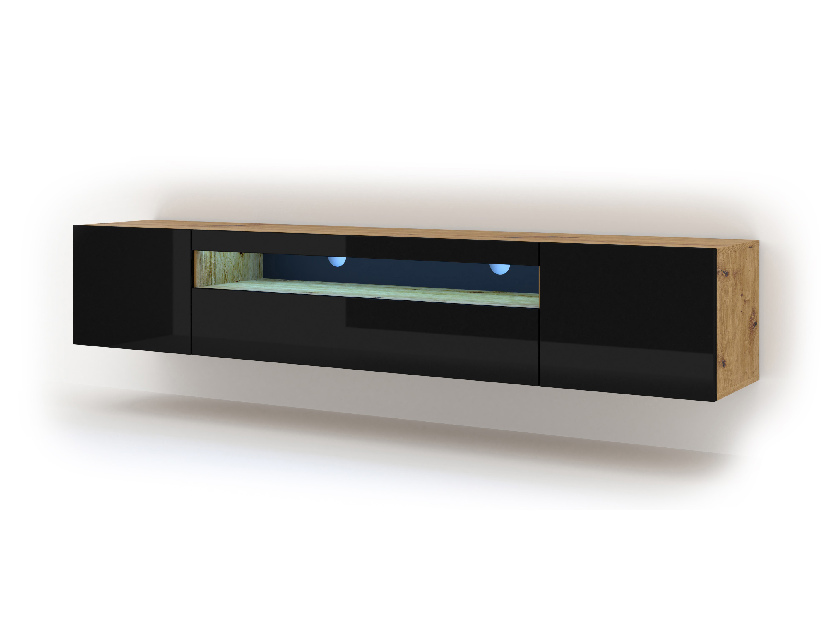 TV asztal/szekrény Aurora 200 (artisan tölgy + fekete) (LED)