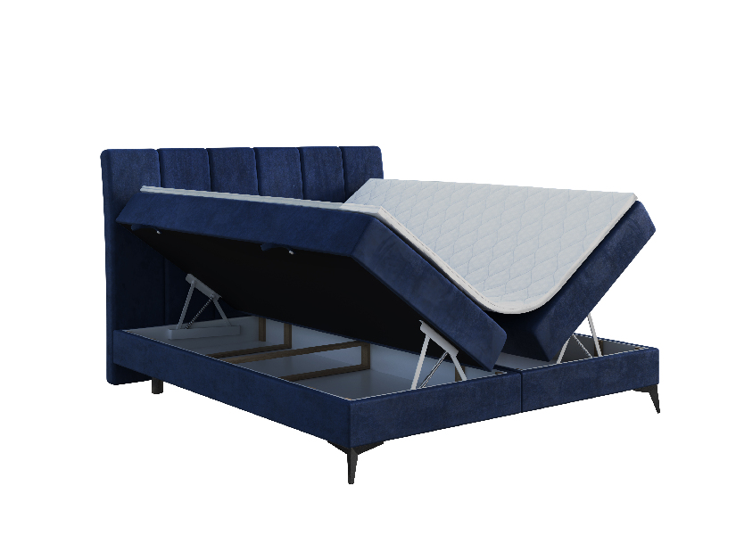 Egyszemélyes ágy Boxspring 120 cm Axel (sötétkék) (matraccal és tárolóhellyel)