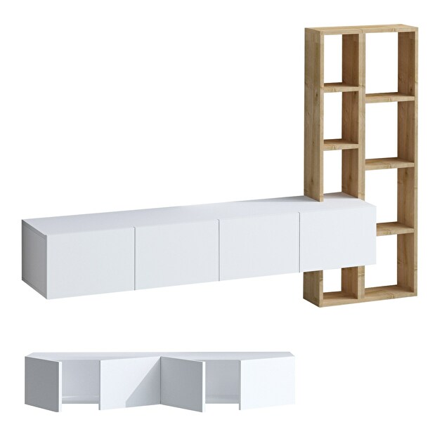 TV asztal/szekrény Panda (fehér + tölgy)