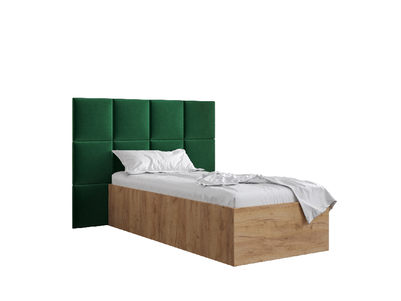 Egyszemélyes ágy kárpitozott fejtámlával 90 cm Brittany 4 (arany craft tölgy + zöld) (ágyráccsal)
