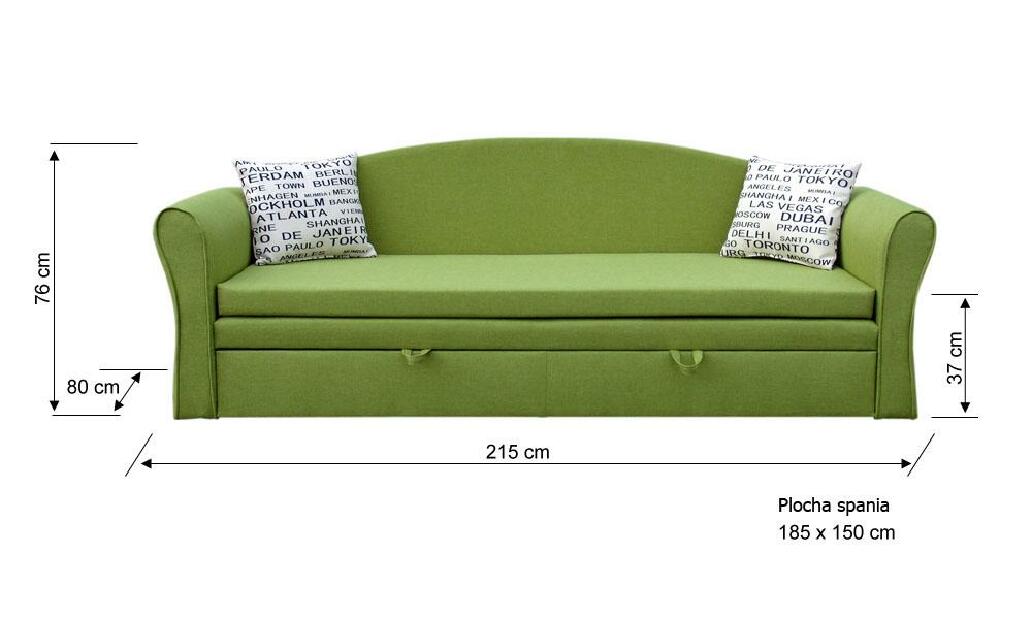 Háromszemélyes kanapé Bailey (zöld + London párnák)