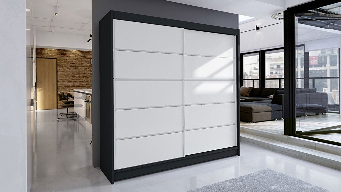 Tolóajtós szekrény Bastian IV (fekete + fehér) (világítás nélkül)