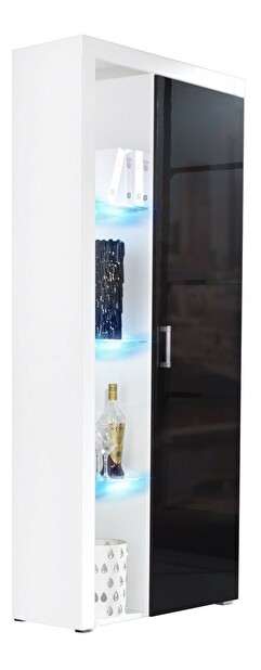 Polcos szekrény Magnolia Mirjan MA2 (fehér + fényes fekete) (kék LED világítás)