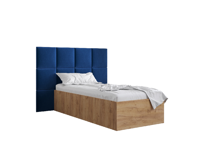 Egyszemélyes ágy kárpitozott fejtámlával 90 cm Brittany 4 (arany craft tölgy + kék) (ágyráccsal)